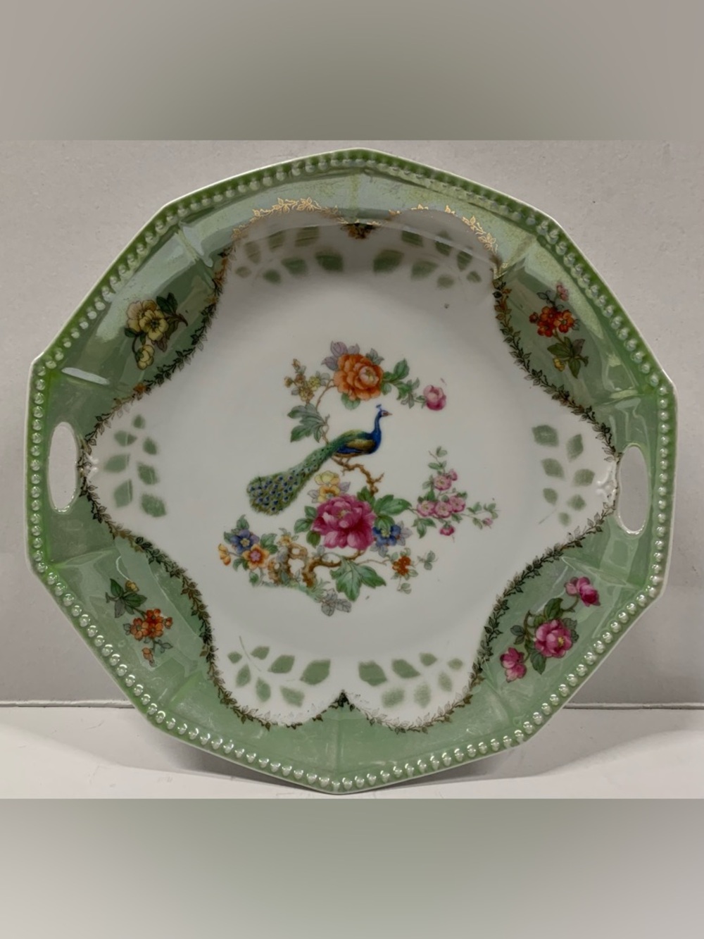 Decorative Green Peacock Porcelain Serving Plate